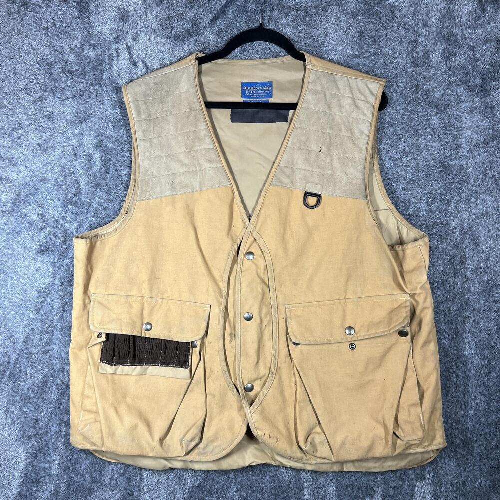 Vintage Pendleton Outdoors Man Vest Mens Large Beige Canvas Hunting Made USA